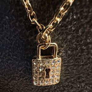 Lock and Key Gold tone Padlock Pendant Necklace